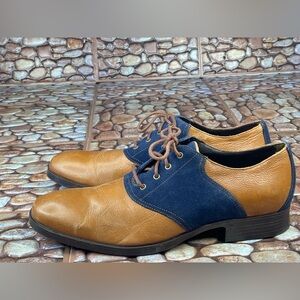 Cole Haan Copley Saddle Men's 10.5 M Brown Leather Blue Suede Oxford Shoes